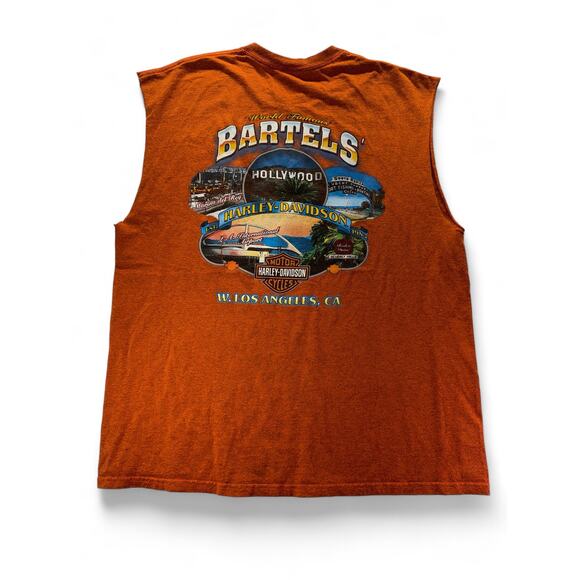 Harley Davidson Biker Sleeveless Graphic Tee Orange Men sz L - Picture 3 of 5